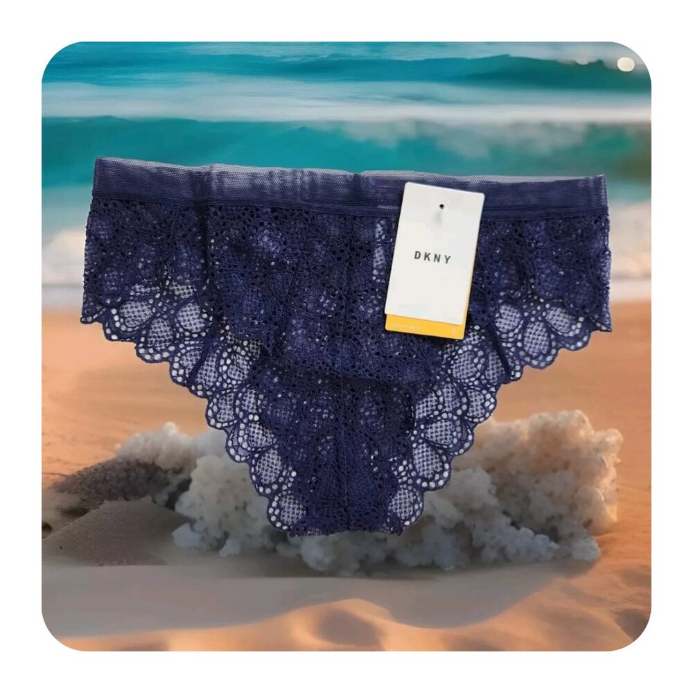 DKNY Women's SUPERIOR LACE BRAZILIAN Panties Cheeky Blue Lingerie Bikini S or M